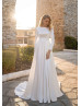 Long Sleeves Ivory Satin Minimalist Wedding Dress